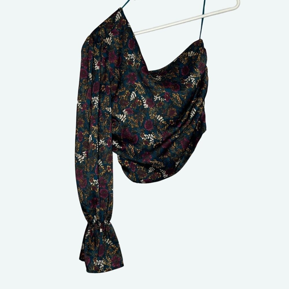 Vicolo One-Shoulder Long Sleeve Multi Color Floral Blouse Cropped Size Small